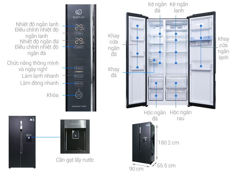 Tủ lạnh Aqua AQR-I565AS(BS) Inverter 510 lít