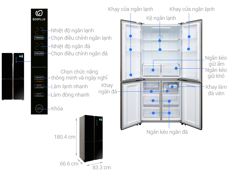 Tủ lạnh Aqua AQR-IG525AM(GB) Inverter 456 lít