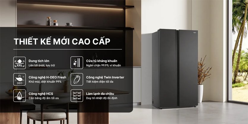 Tủ lạnh Aqua AQR-S682XA(BL) Inverter 646 lít