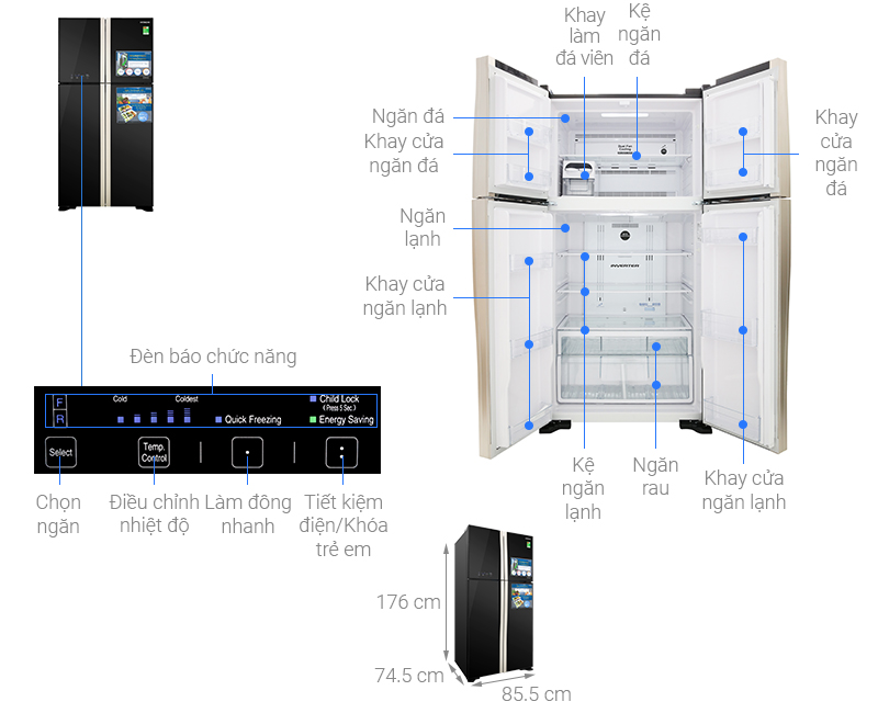 Tủ lạnh Hitachi Inverter R-FW650PGV8(GBK) 509 lít