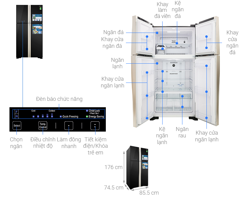 Tủ lạnh Hitachi R-FW650PGV8(GBK) Inverter 509 lít