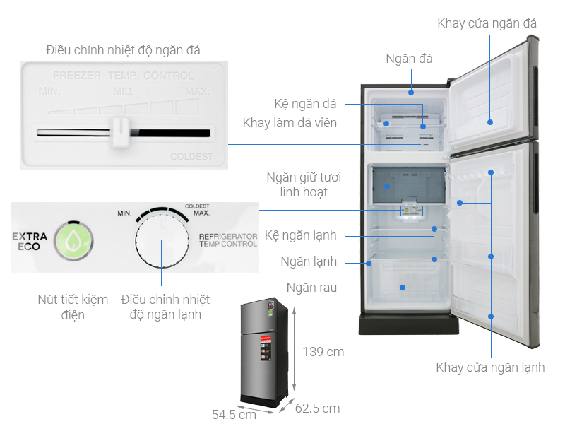 Tủ lạnh Sharp SJ-X201ESL 196 lít inverter