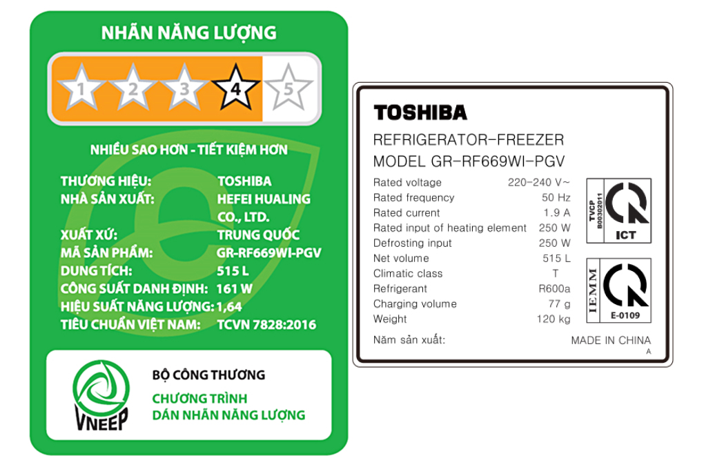 Tủ lạnh Toshiba GR-RF669WI-PGV(A9)-BG Inverter 515 lít