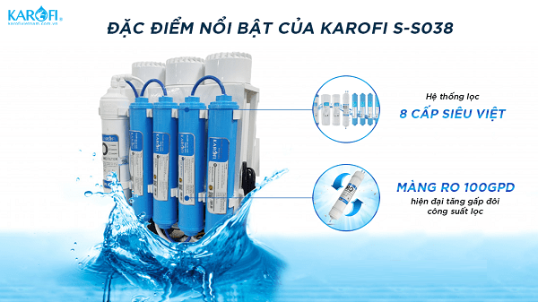 Máy lọc nước RO Karofi S-S038 8 cấp lọc đặt gầm không vỏ