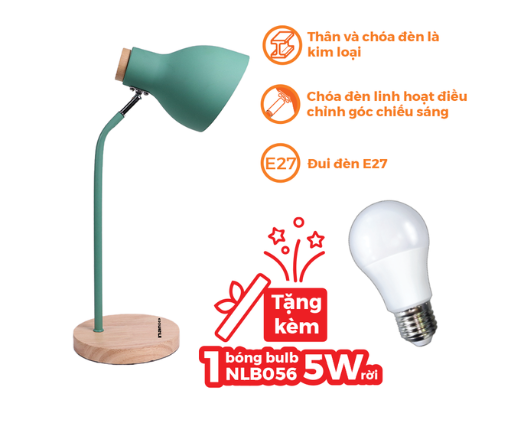 Đèn bàn Nanoco NDKC03WG đế gỗ xanh lá