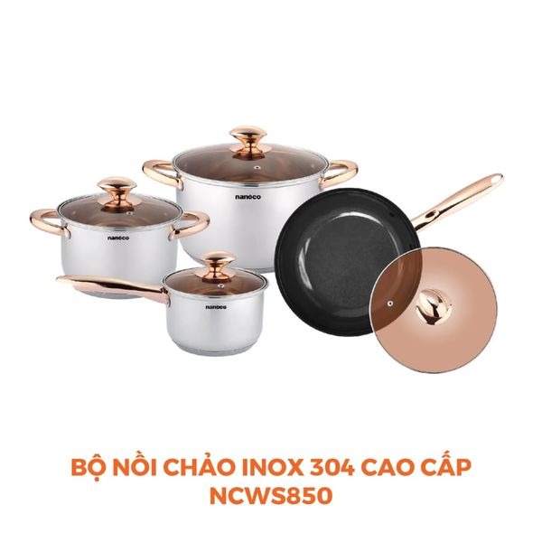 Bộ nồi chảo 4 món inox 304 Nanoco NCWS850