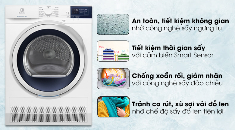 Máy sấy Electrolux EDC804CEWA 8 Kg inverter Ngưng tự