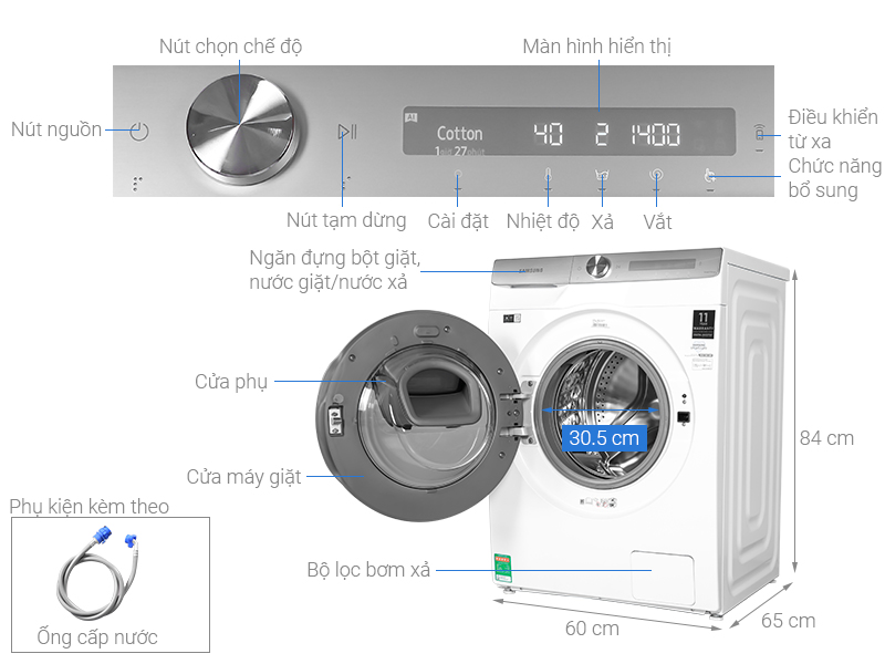 Máy giặt Samsung WW90TP54DSH/SV Inverter 9 Kg