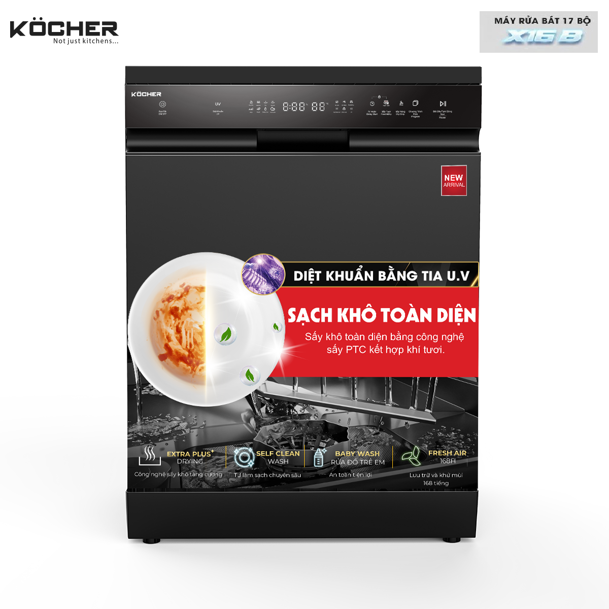 Máy Rửa Bát Kocher X16B 17 bộ độc lập 3 trong 1 sấy lưu trữ 168H
