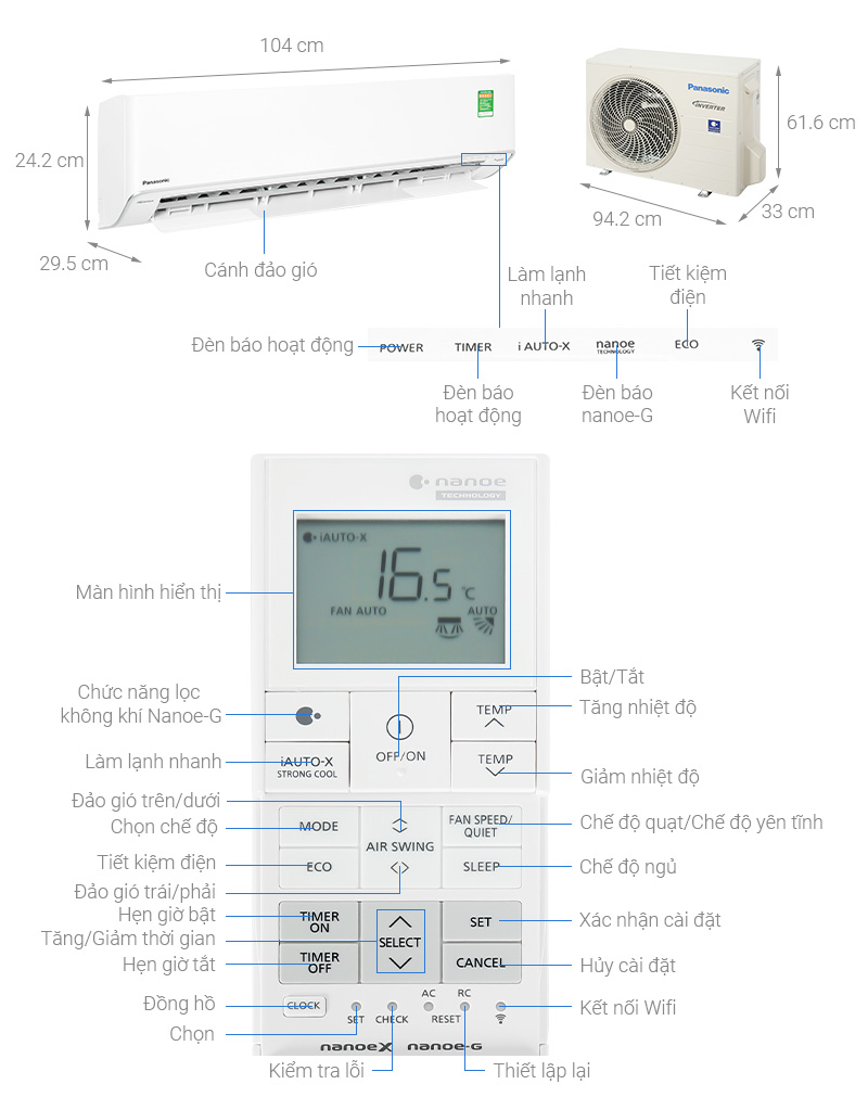 Điều hòa Panasonic 1 chiều Inverter 18.000Btu CS/CU-XU18XKH-8