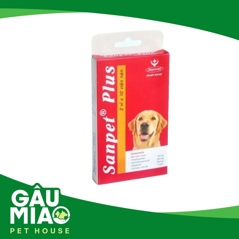 Hanvet Sanpet Plus 1viên/10kg- Viên tẩy giun tròn & sán dây ở chó