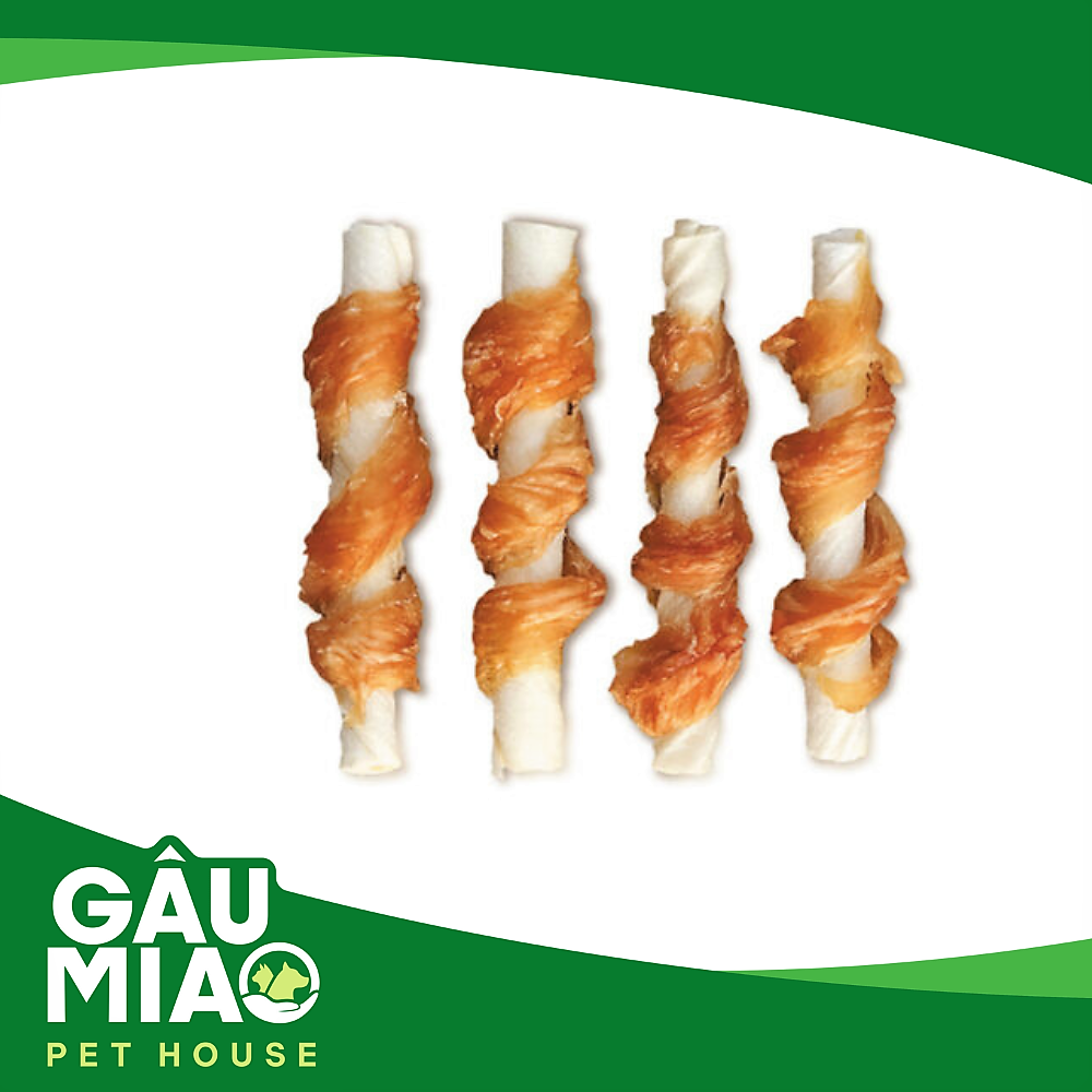Wanpy Chicken Jerky & Rawhide Twists - Thịt gà sấy cuộn da bò cho chó 100g