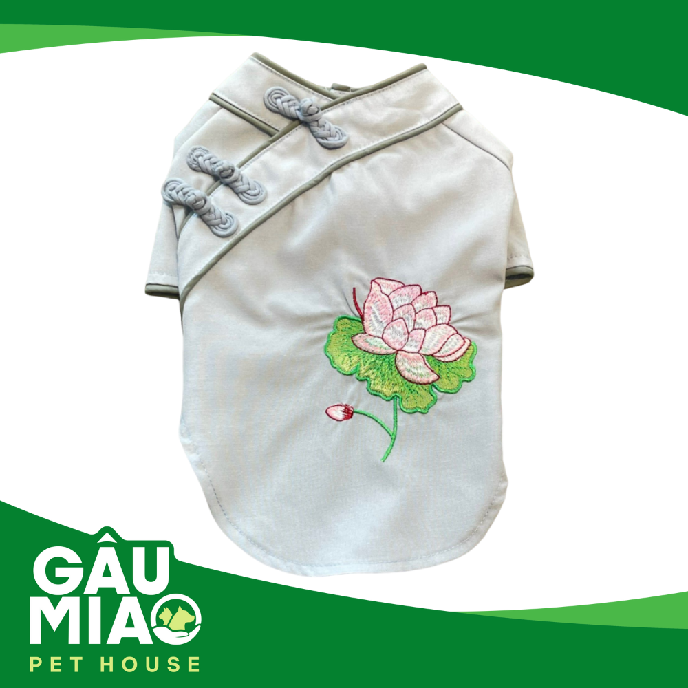 Áo lam thêu hoa sen xám