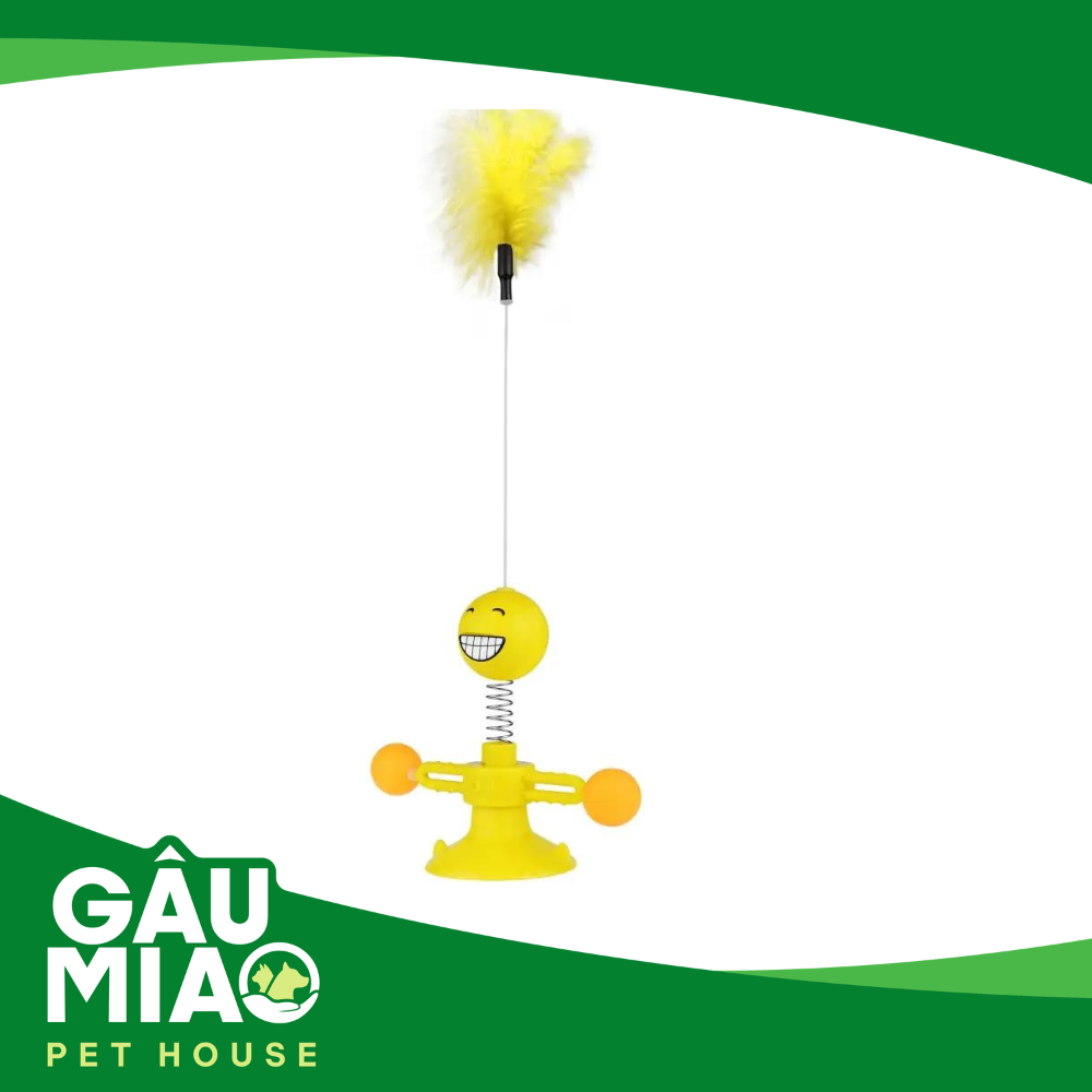 Đồ chơi mèo-Mặt cười lò xo gắn lông vũ