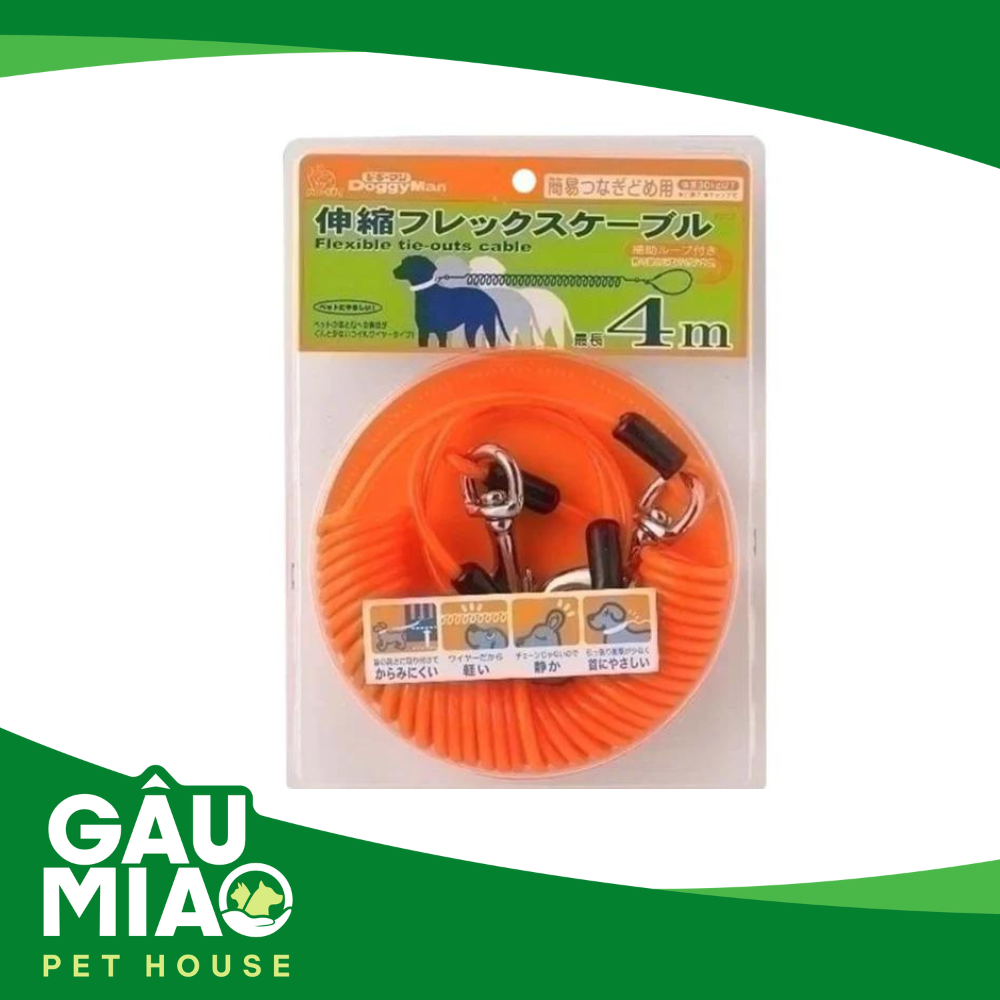 DoggyMan-Dây xích cáp lò xo 4m cho thú cưng <30kg
