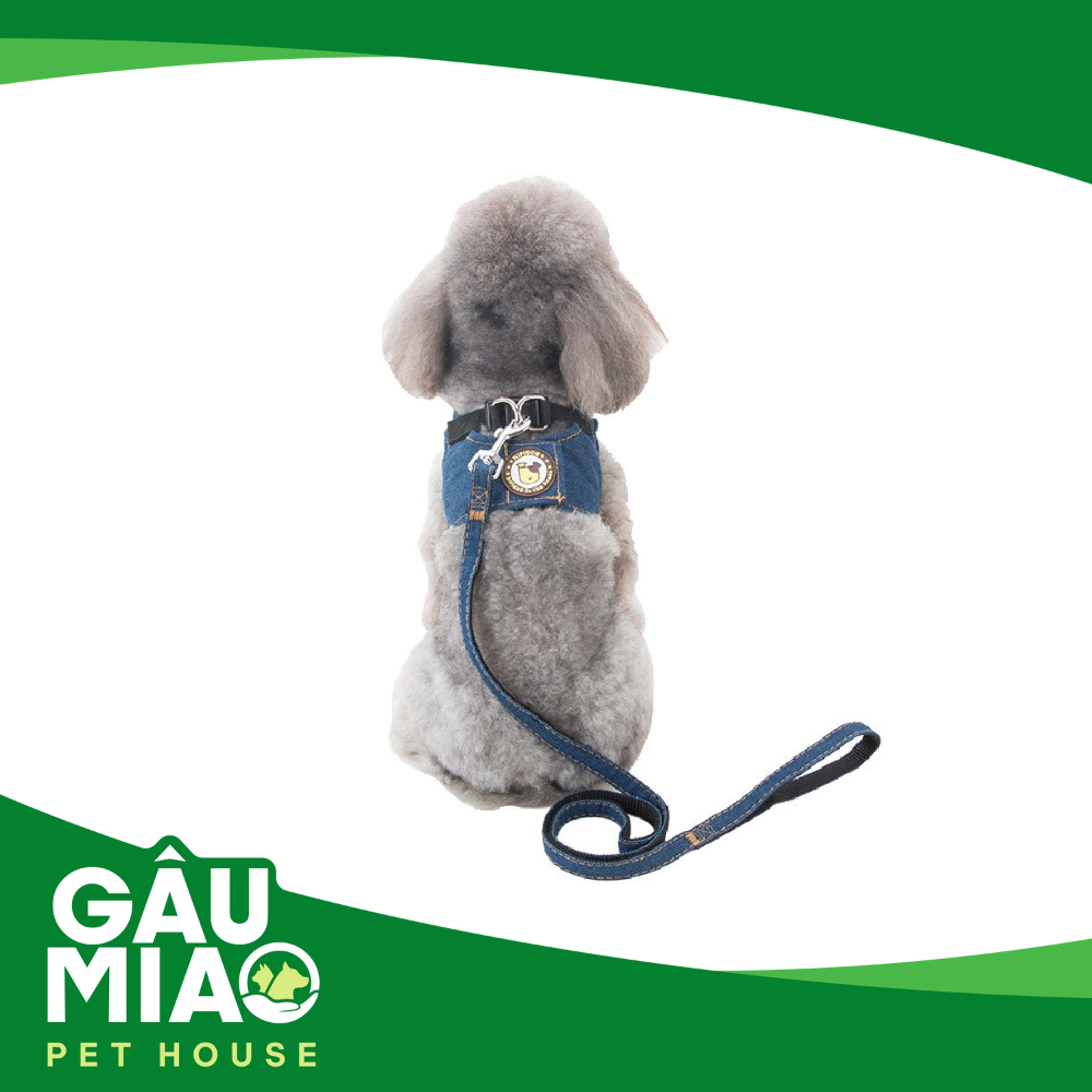 Bộ dây dắt+yếm bằng vải jean