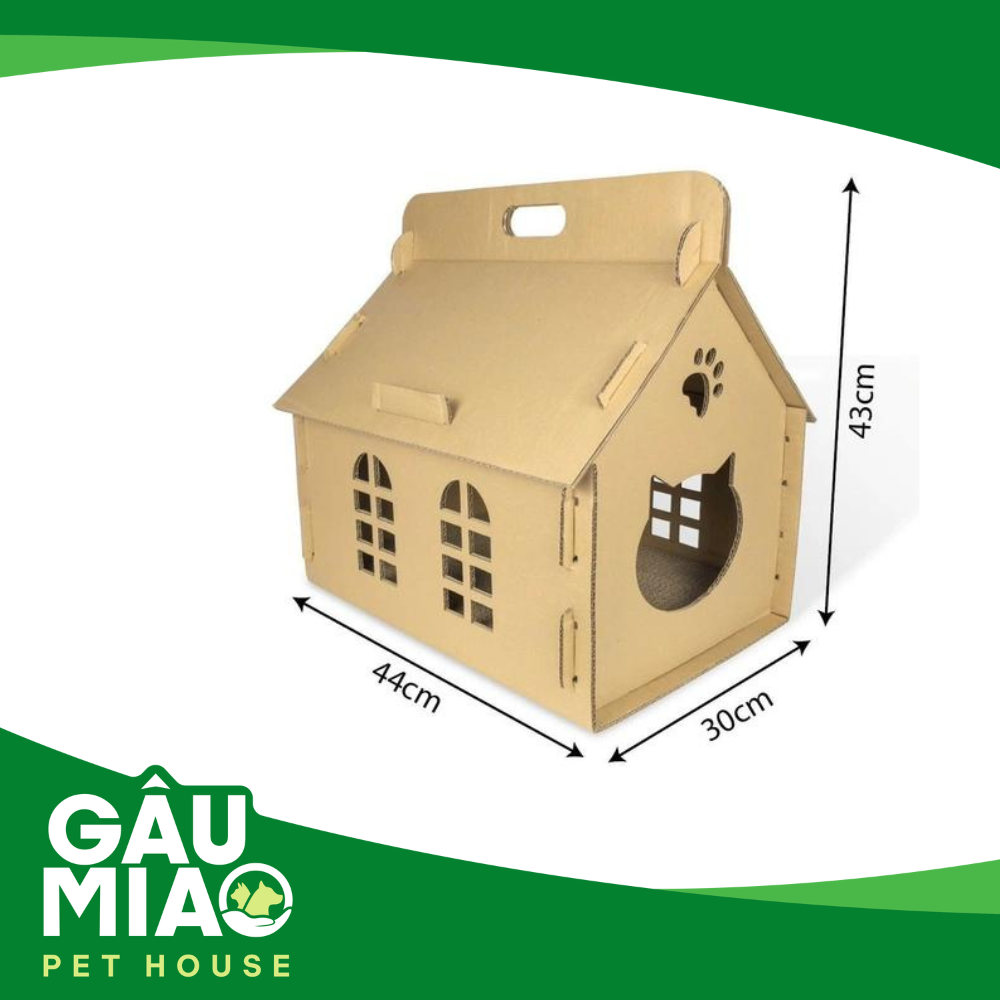 Nhà mèo Carton mái nhọn 44*30*43cm kèm bàn cào