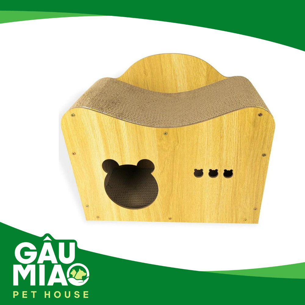 Bàn cào móng ghế tựa kèm ổ nằm bằng gỗ cho mèo 60*22*45cm