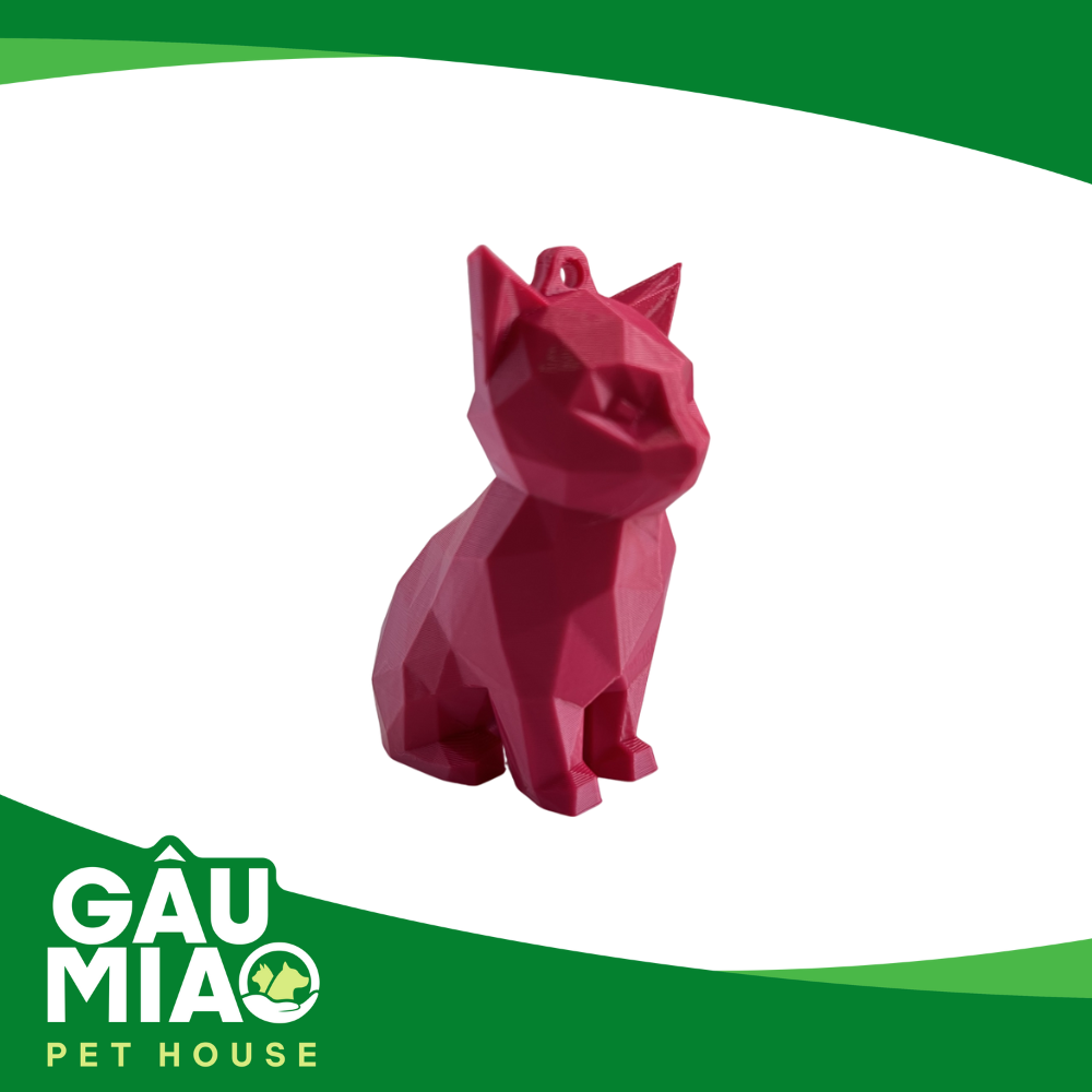 Móc khoá, balo-Tượng mèo ngồi low poly
