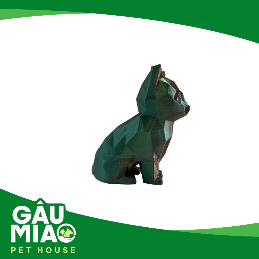 Móc khoá, balo-Tượng mèo ngồi low poly