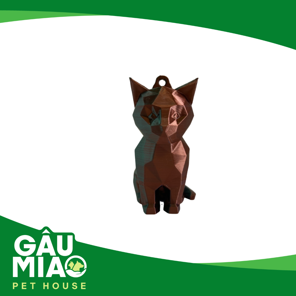 Móc khoá, balo-Tượng mèo ngồi low poly