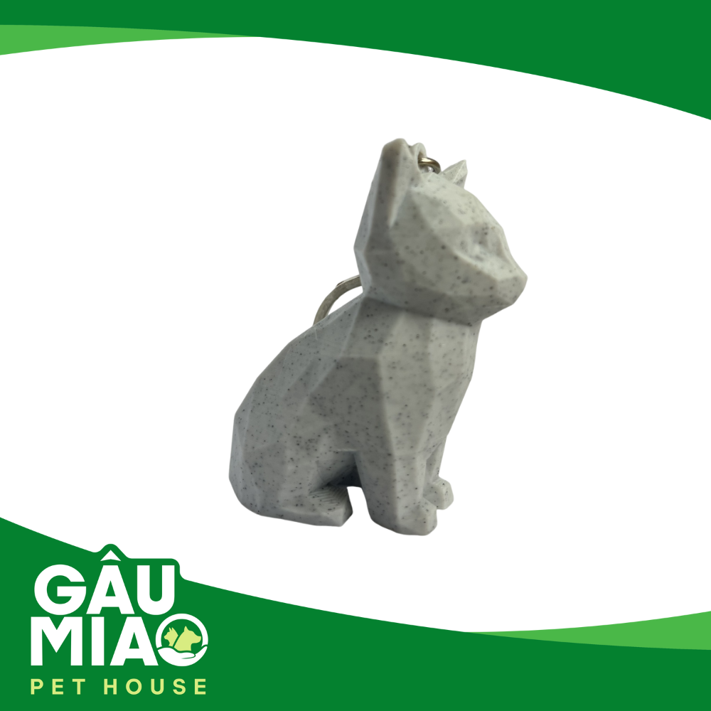 Móc khoá, balo-Tượng mèo ngồi low poly