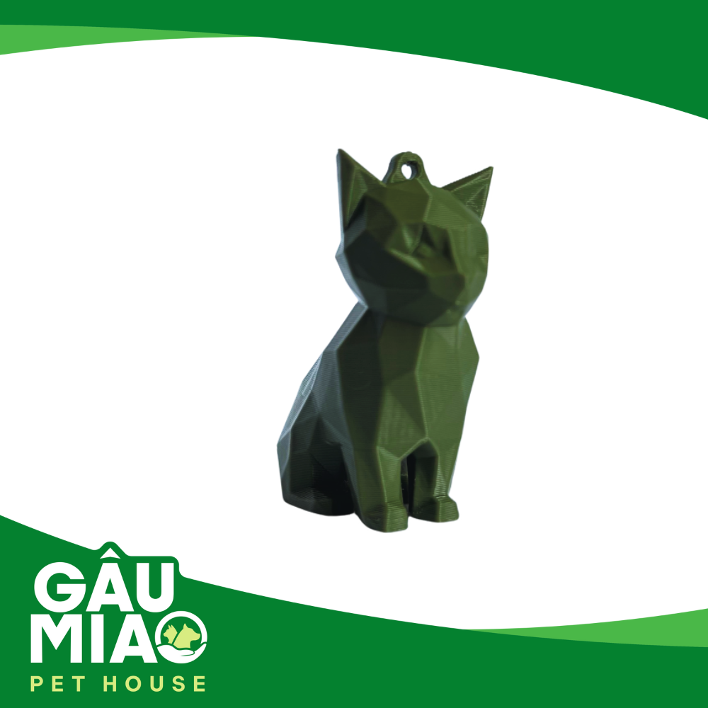 Móc khoá, balo-Tượng mèo ngồi low poly