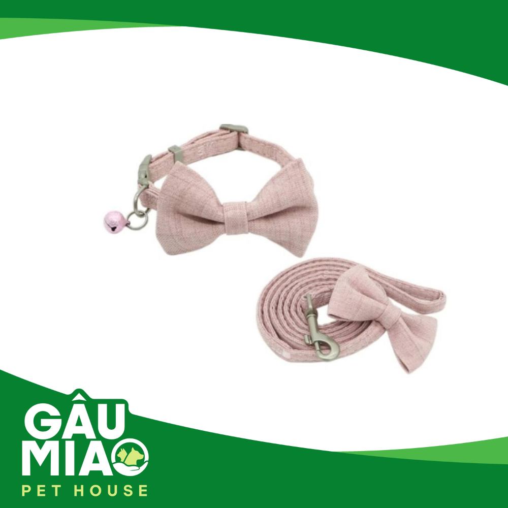 Bộ dây dắt +vòng cổ nơ bướm