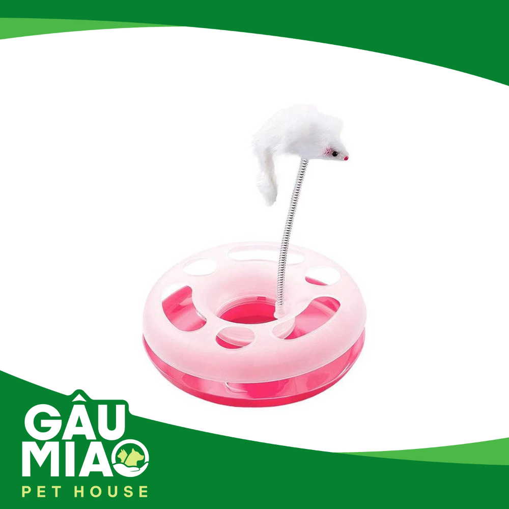 Đồ chơi banh lăn tròn kèm chuột lò xo cho mèo JJFC4826 25*25*8cm
