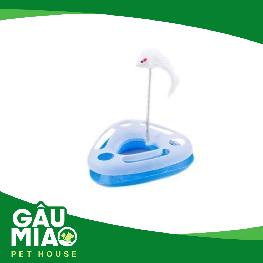 Đồ chơi banh lăn tam giác kèm chuột lò xo cho mèo JJFC4828 25*25*8cm