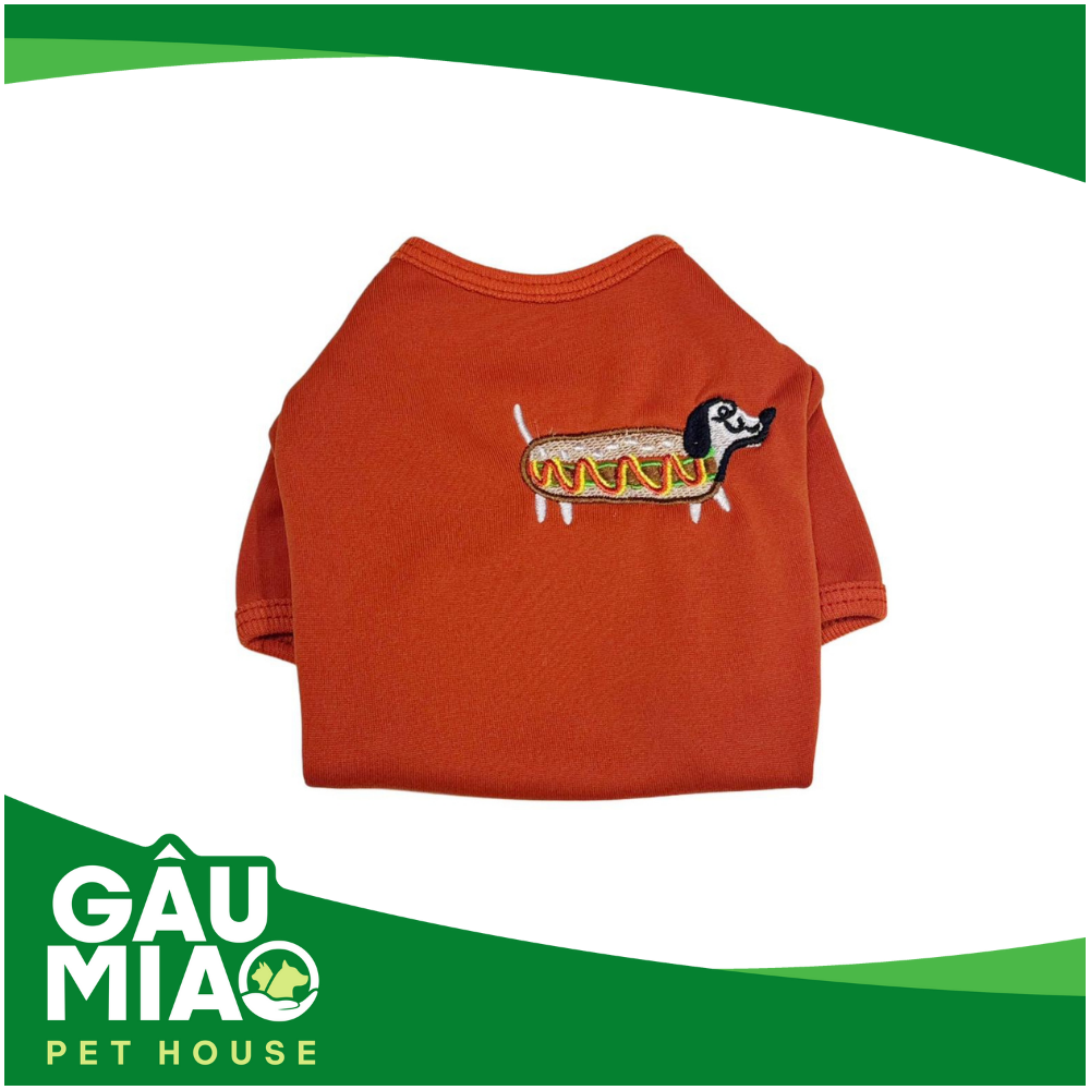 Áo nỉ có tay chó xúc xích cam