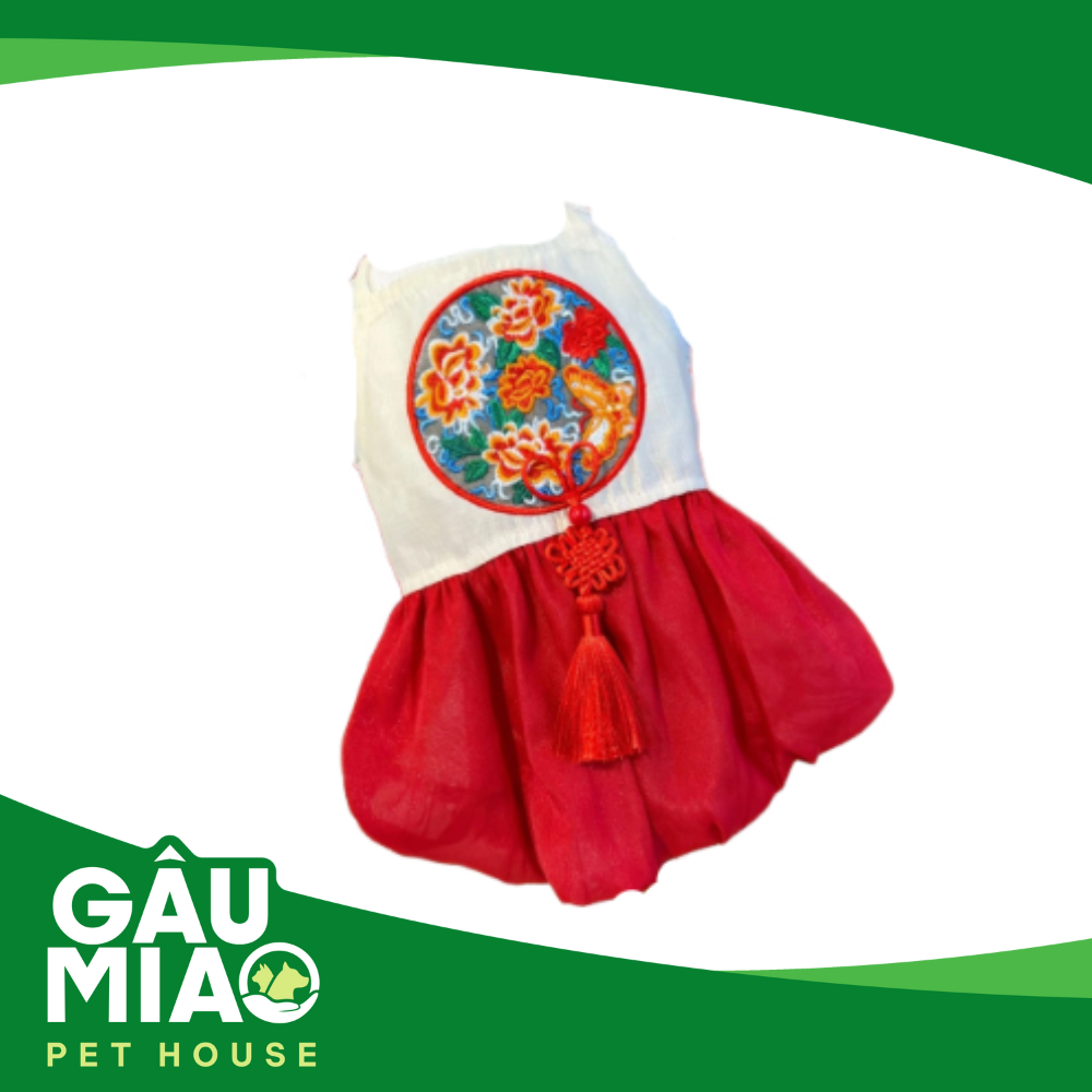 Váy yếm bí thêu hoa-Trắng tùng đỏ