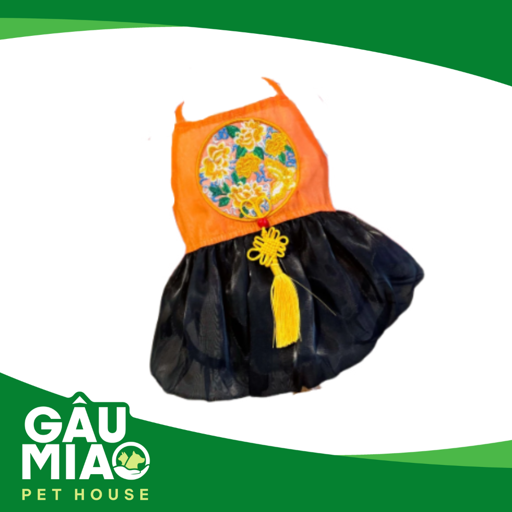 Váy yếm bí thêu hoa-Cam tùng đen