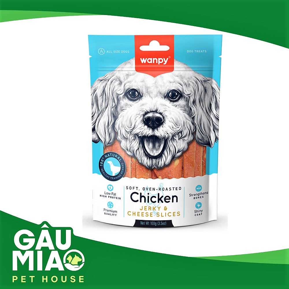 Wanpy Soft Chicken Jerky & Cheese Slices - Gà sấy mềm & phô mai cho chó 100g