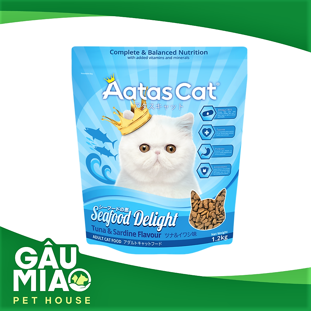 Aatas Cat Seafood Delight - Thức ăn hạt cho mèo vị cá ngừ và cá mòi 1.2kg