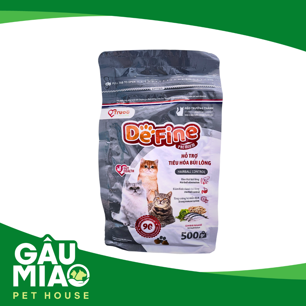 DeFine - Thức ăn hạt cho mèo trưởng thành - Hỗ trợ tiêu búi lông