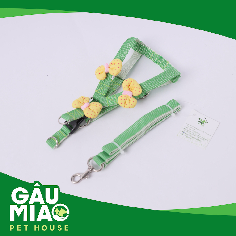 Bộ dây dắt+yếm nhiều nơ 1.5cm