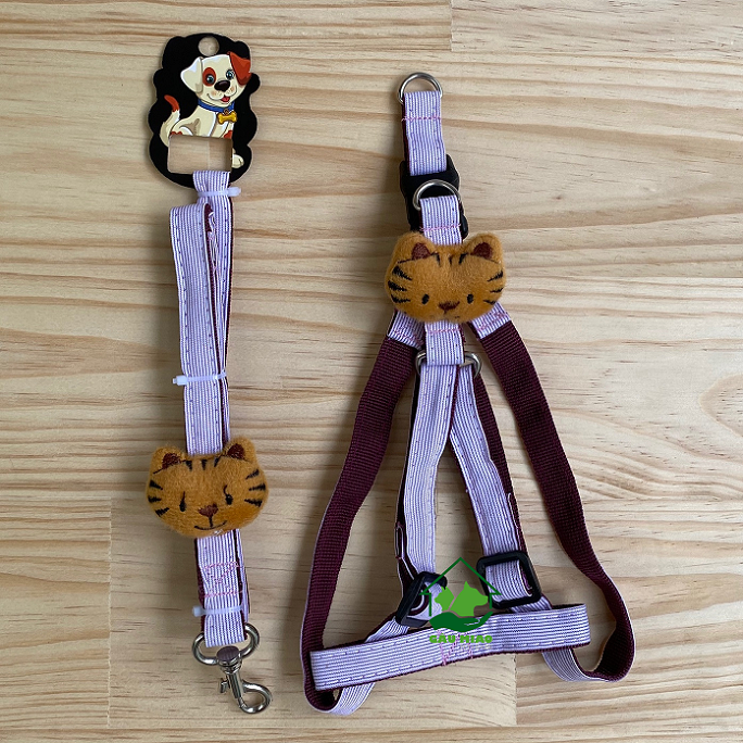 Bộ dây+yếm đính mèo bông s.M-1.5cm