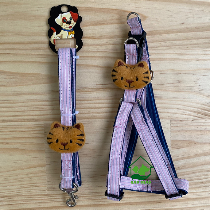 Bộ dây+yếm đính mèo bông s.M-1.5cm