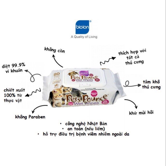 Bioion Pets Pounce Wet wipes 80 miếng