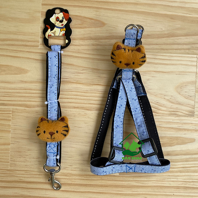 Bộ dây+yếm đính mèo bông s.M-1.5cm