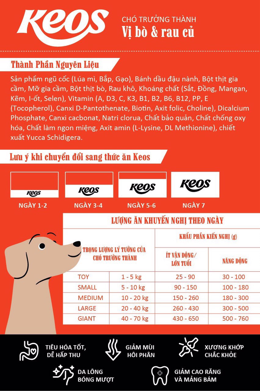KEOS Thức ăn chó trưởng thành Bò & Rau củ