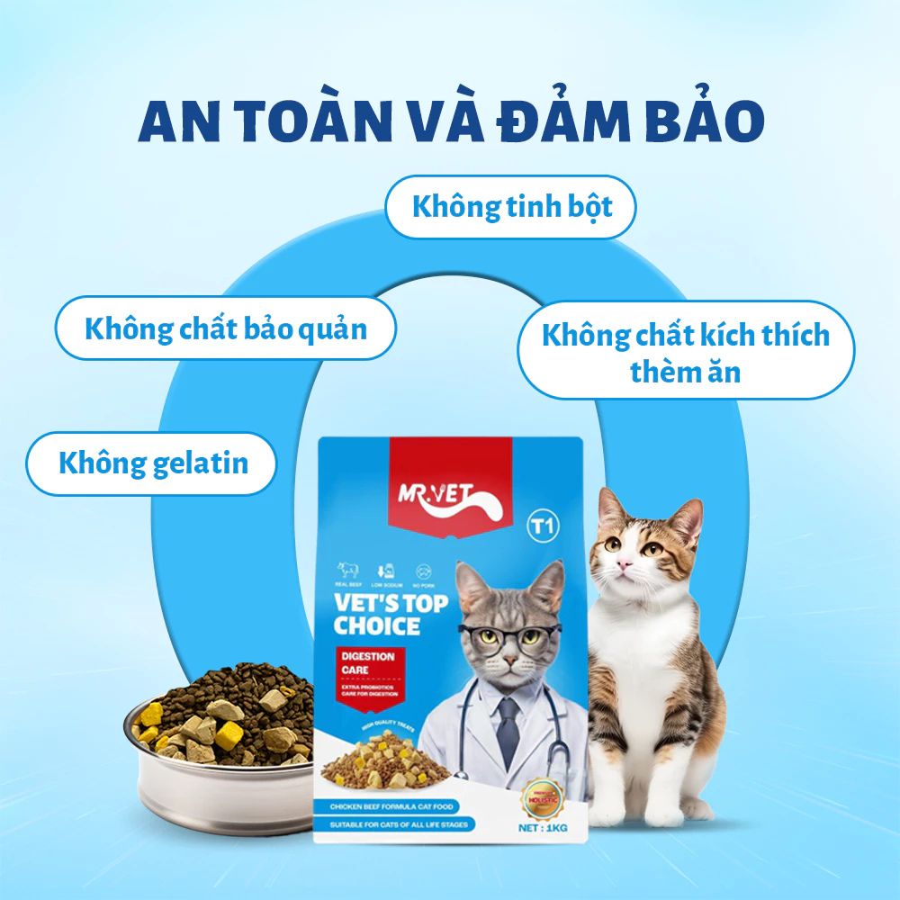 Mr.Vet T1-Thức ăn hạt cho mèo-Thịt gà, thịt bò-1kg