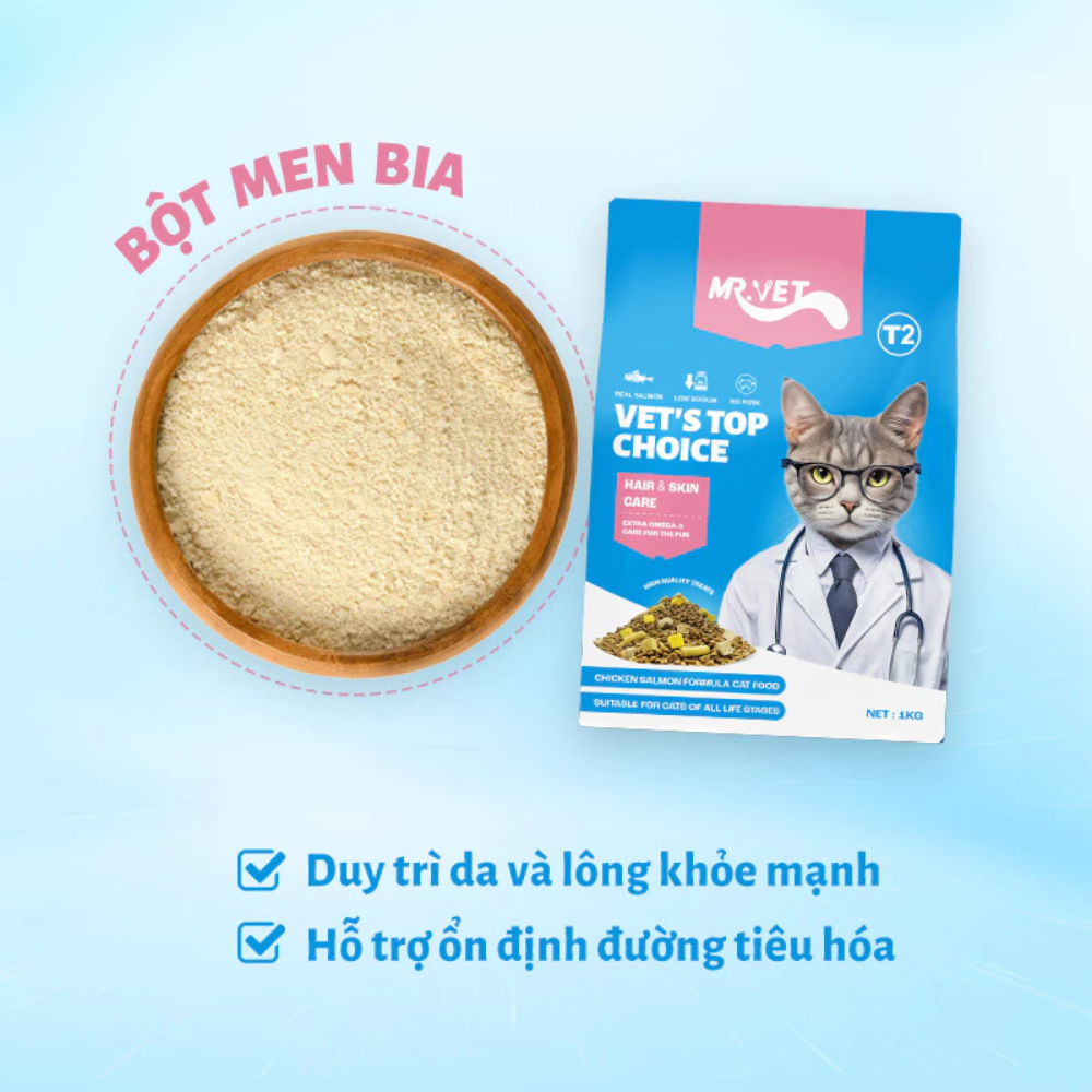 Mr.Vet T2-Thức ăn hạt cho mèo-Gà, cá hồi-1kg