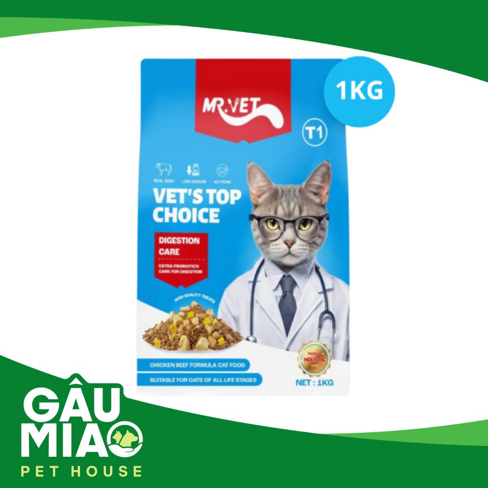 Mr.Vet T1-Thức ăn hạt cho mèo-Thịt gà, thịt bò-1kg