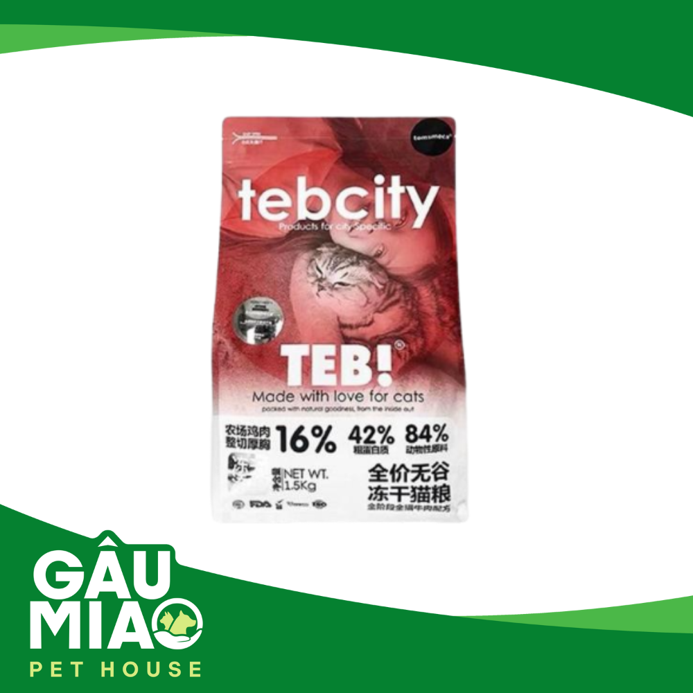 TEBCITY-Hạt cho mèo mix thịt sấy 1.5kg