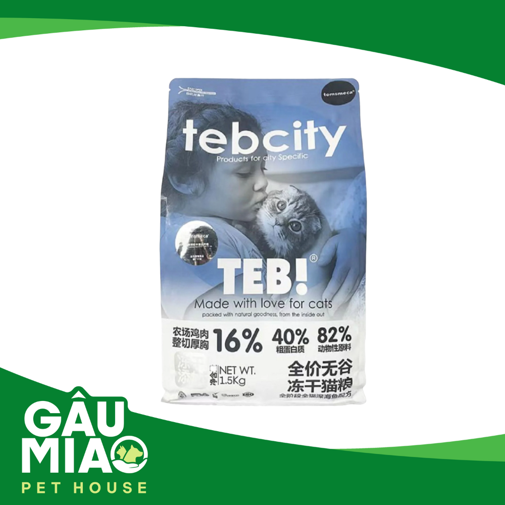 TEBCITY-Hạt cho mèo mix thịt sấy 1.5kg