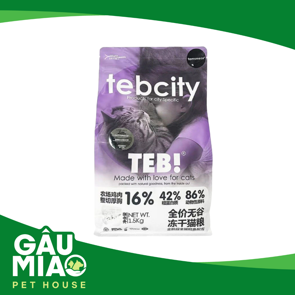 TEBCITY-Hạt cho mèo mix thịt sấy 1.5kg