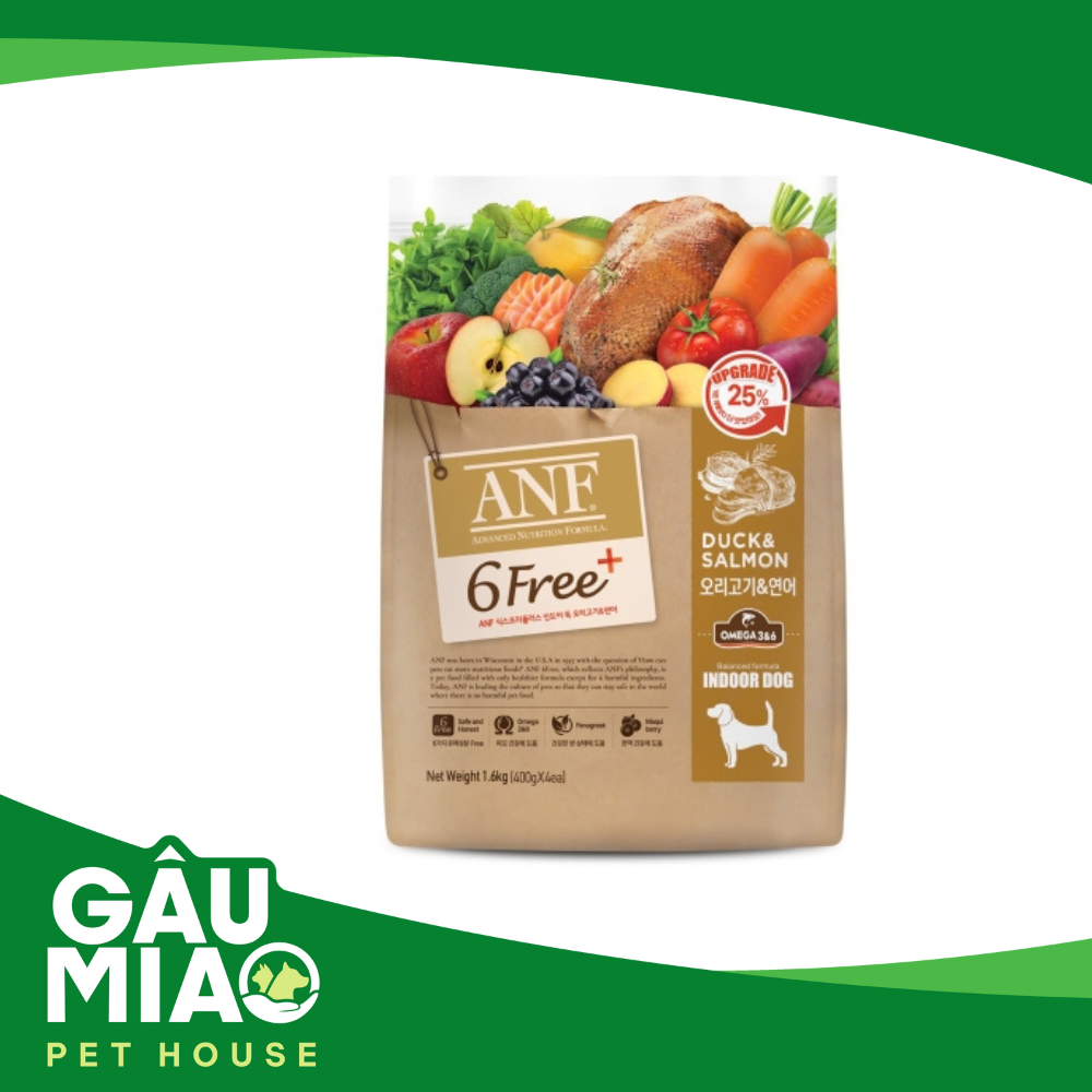 ANF 6 FREE + - Thức ăn hỗn hợp hoàn chỉnh cho chó mọi lứa tuổi vị Vịt và Cá hồi 1.6kg