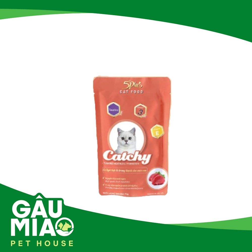5Plus Catchy 70g-Cá ngừ thịt đỏ trong thạch cho mèo con